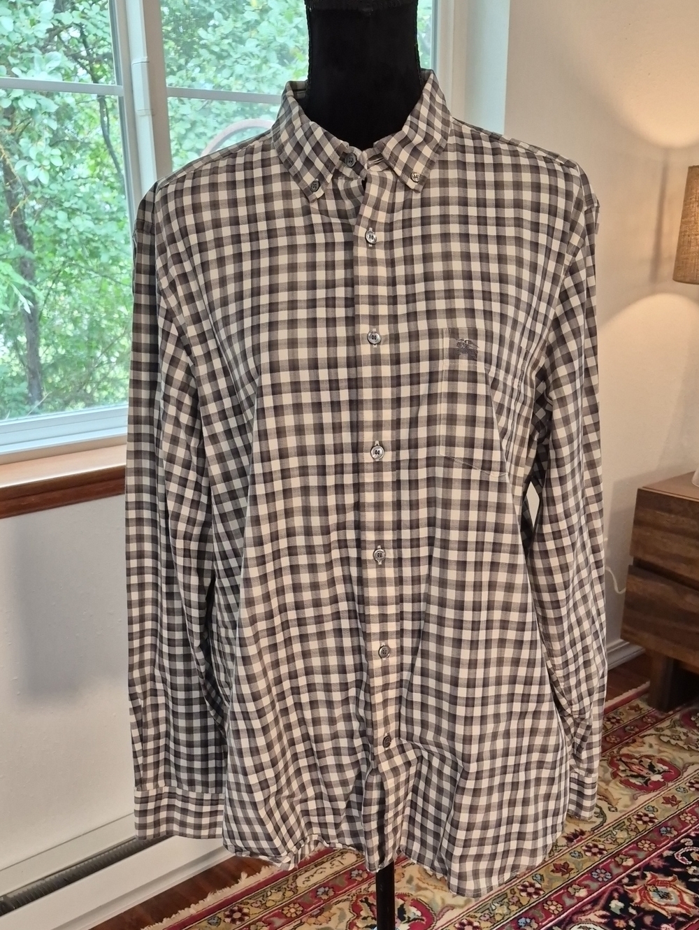 BURBERRY BRIT Brushed Plaid Button Down Shirt Grey XL Youth